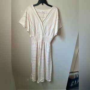 O'Neill Cream V-Neck Dress with Multicolor Stripes